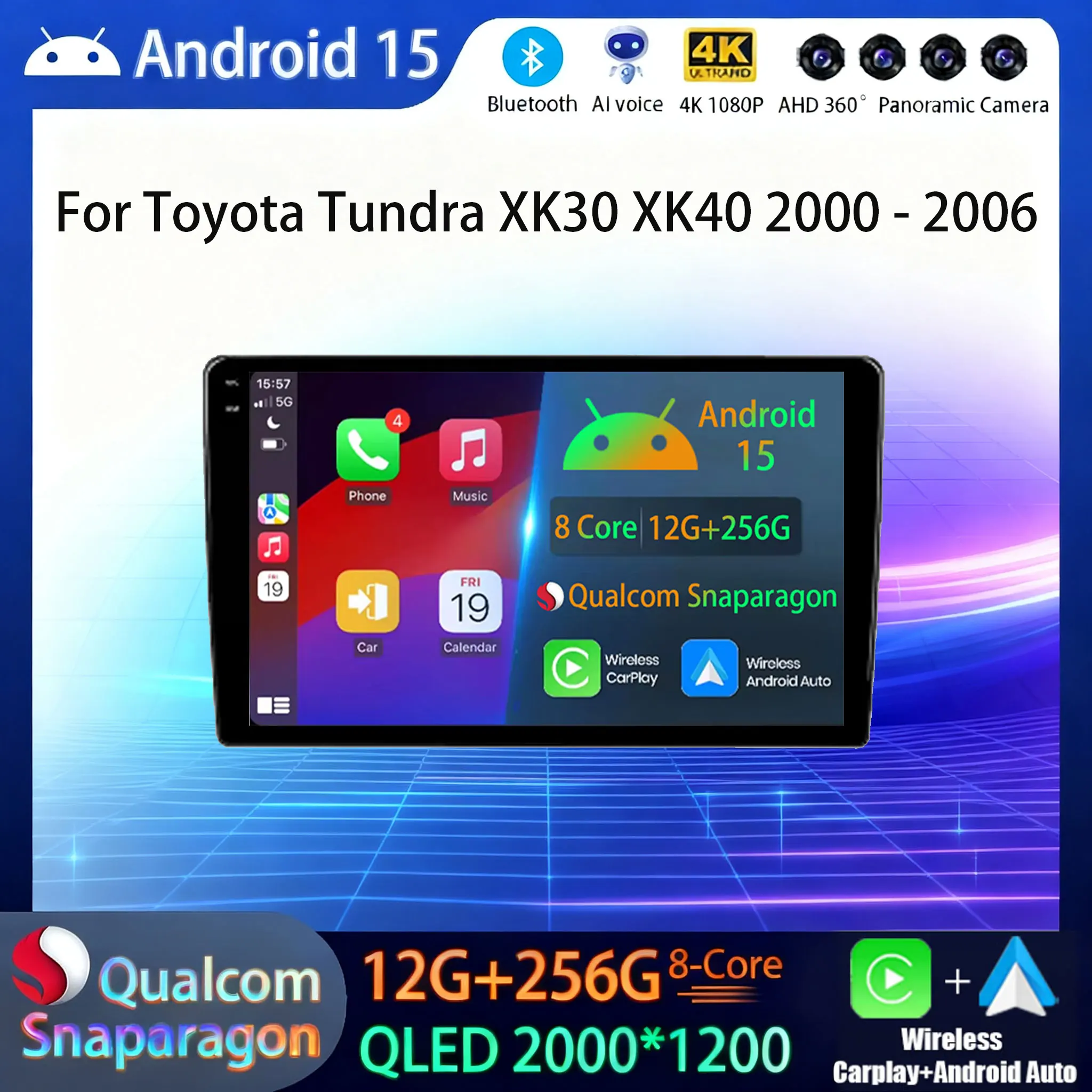 

Автомобильное радио Android 15 для Toyota Tundra XK30 XK40 2000-2006, стерео головное устройство, мультимедийный видеоплеер, навигация, GPS, 5G, Wi-Fi, DSP