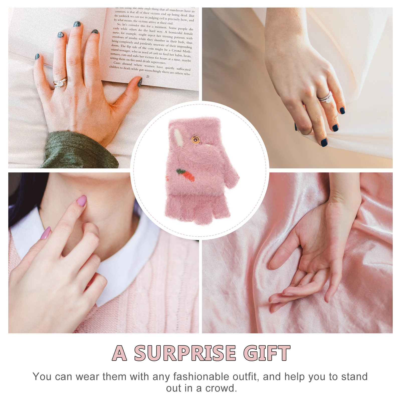 

1 Pair Kids Half Finger Gloves Winter Warm Cartoon Design Flap Cover For Children Thermal Insulation Lightweight Soft Warm