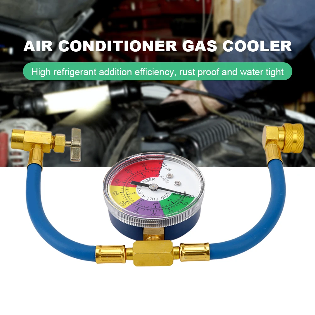 R134A Air Conditioner Gas Cooler with Pressure Gauge Refrigerant Charging Hose Refrigerant Gas Refill for Car Automobile