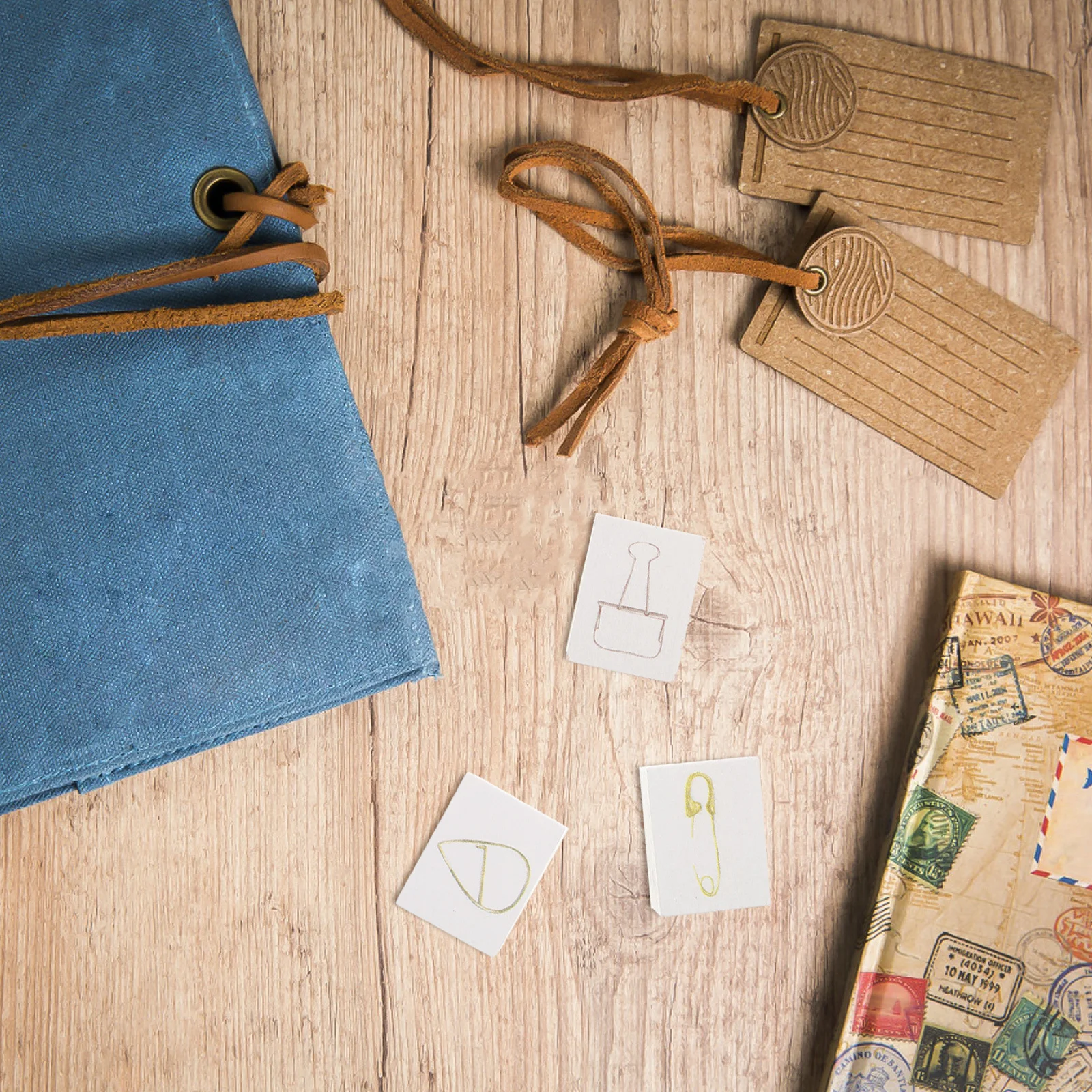 Set da 3 pezzi in legno fatto a mano dal design retrò per scrapbooking, diari, carte, buste, kit artigianale