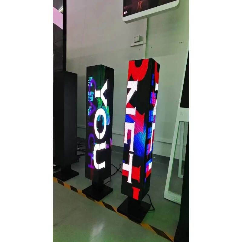 P1.86 Indoor LED Display 3D Mini Cube Column 960x160x160mm WiFi Control 3840Hz Video Audio Player for Advertising Signage