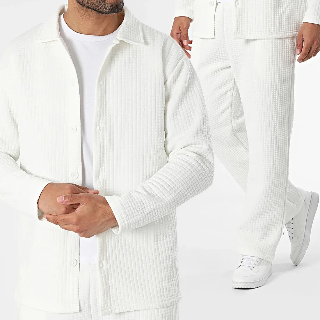 Haut à revers gaufré pour hommes, simple, imbibé, solide, document, proximité, nouveau, fjstring, mode, automne, hiver, 2024