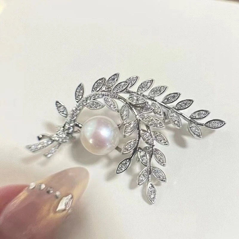 Wheat Brooch Natural High Quality Freshwater Pearl Inlaid with Zircon Olive Leaves High Grade Women's Exquisite Brooch Gift