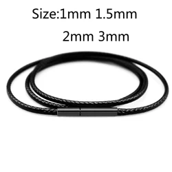 Black Leather Chain Necklace for Women Men Handmade Waxed Braid Rope Stainless Steel Clasp Necklace Neck Pendant Chain Jewelry