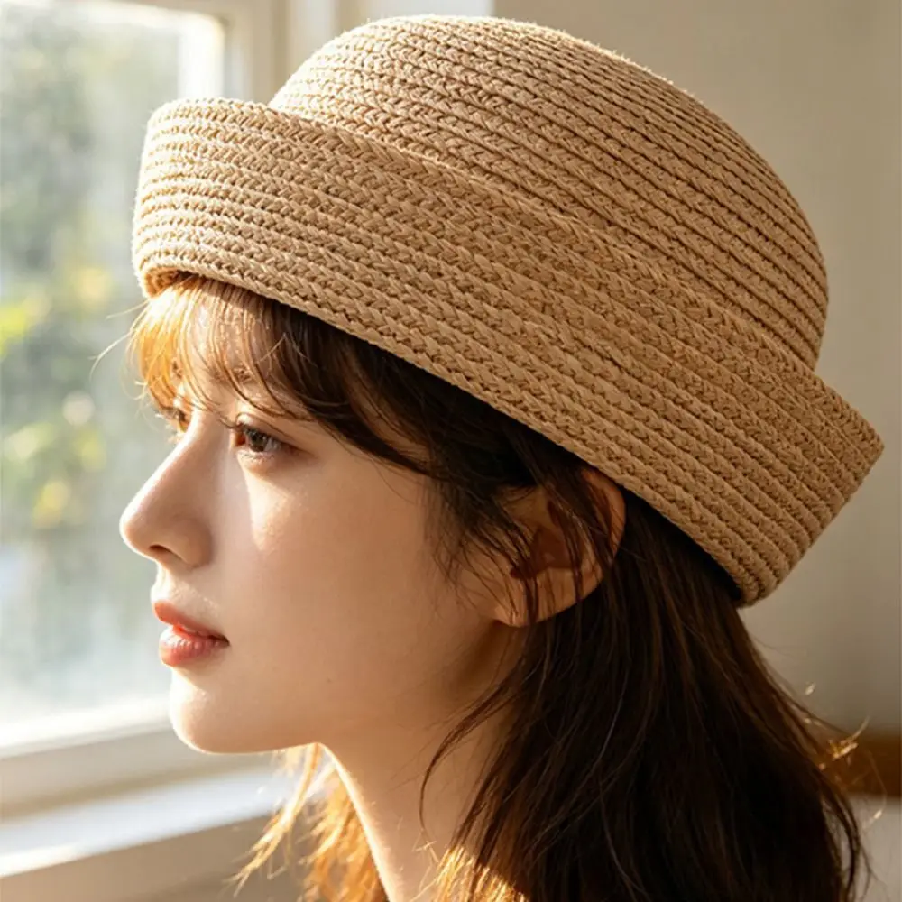 Women Elegant Straw Pillbox Hat Weave Fedoras Fedora Hat Handmade Teardrop Medicine Box Hat Wedding Party