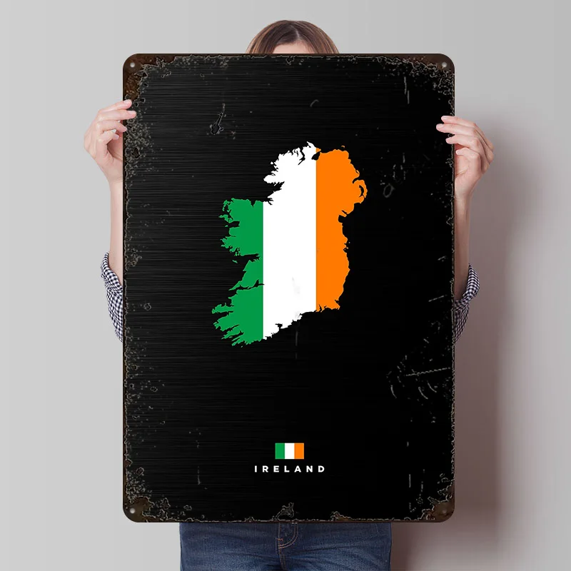 Ireland Map With Flag Metal Poster Customized Wall Art Retro Vintage Metal Signs for Man Cave Home Decoration Gaming Tin Sign