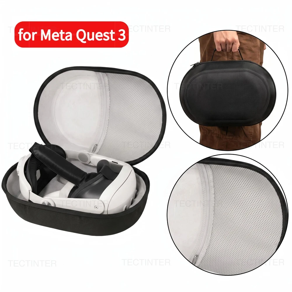 Hard Travel Storage Bag for Meta Quest 3/Quest 3S VR Glasses Headset Controller Accessories Large Capacity Shell Carrying Case