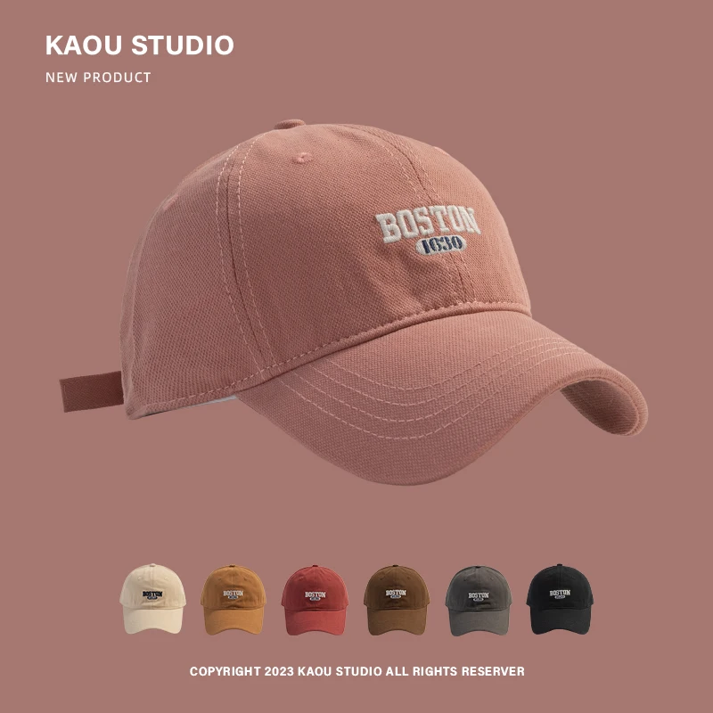 

Hat Female Pink Ins Embroidered Peaked Cap Korean Style Versatile Curved Brim Trendy Men's Baseball Cap Spring and Autumn