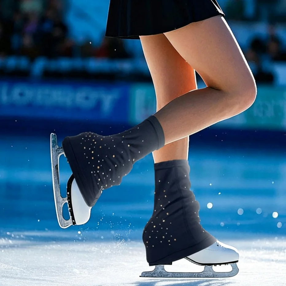 Rhinestone Figure Skating Leg Warmers Elastic Lightweight Anti‑Slip Winter Warm Leg Covers for Ice Skating Women Girls