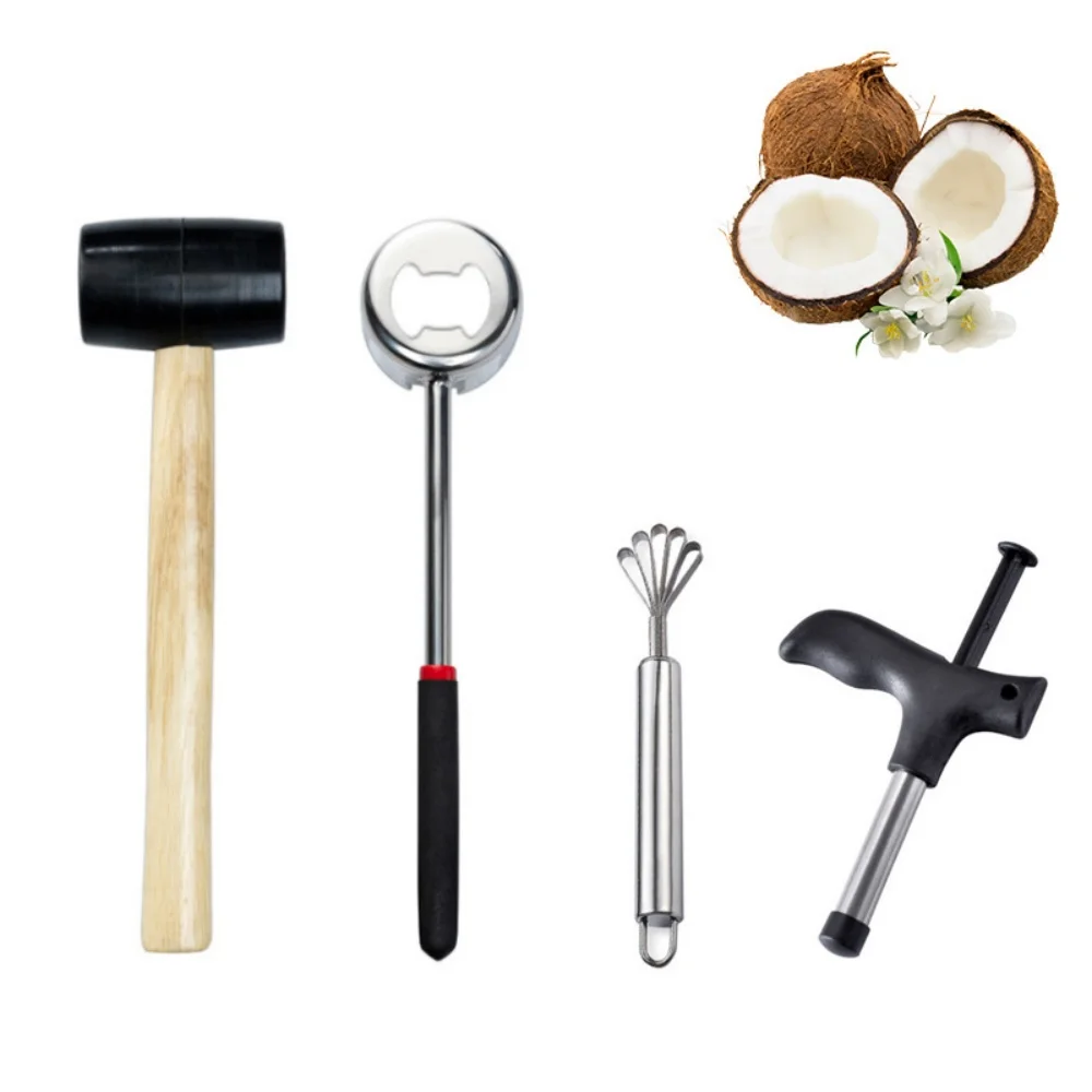 2/3/4Pcs Tools Set Food Grade Stainless Coconut Opener Easy Safe Non-Toxic Coconut Breaker Kit Kitchen Fruit Accessories Tools