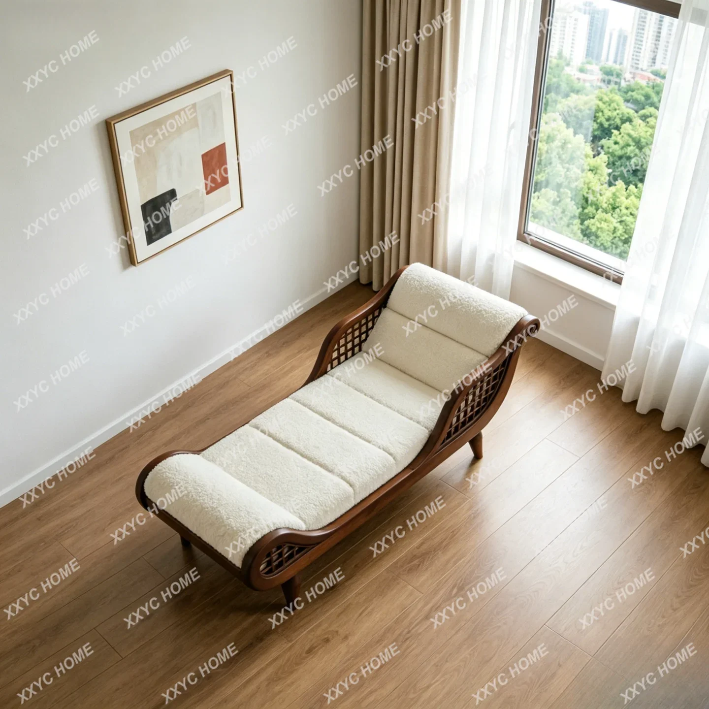New Chinese ash wood chaise longue  recliner mortise and tenon engraving multi-functional storage solid wood