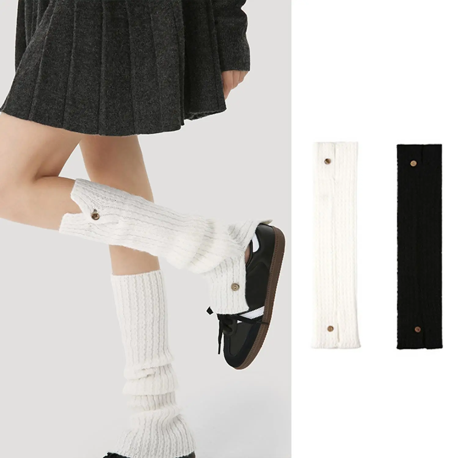 Winter Leg Warmers Women With Buttons Thick Fleece Lined Boot Cuffs Knit Yoga Socks Solid Color Stacked Boot Socks