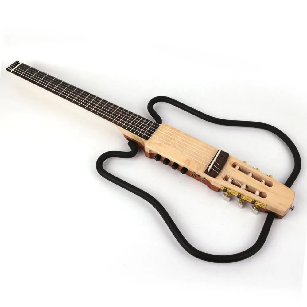 

Natural Color Electric Classical Guitar Headless Silent Nylon String with Built-in Effects Portable Travel Instrument