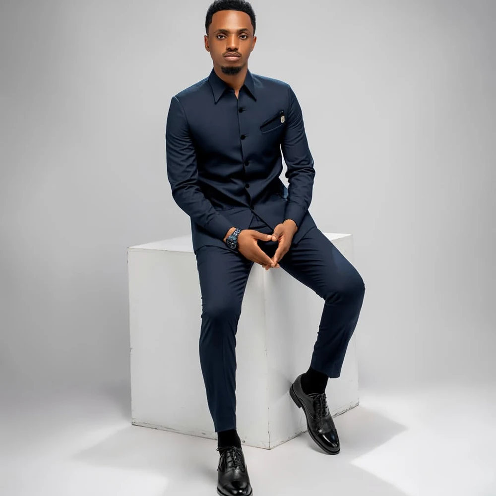 

Navy Blue Men's Suits Fashion Slim Fit Blazer High Quality 2 Piece Jacket Pants Outfits Customzied Male Clothing Costume Homme