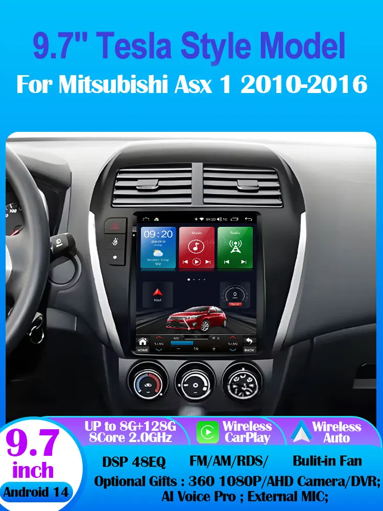Android 14 Mitsubishi Asx 1 2010-2016 9.7 "7862S QLED Autoradio Multimedia Video Player Carplay Auto GPS Navi Stereo Geen DVD 2Din - afbeelding 2