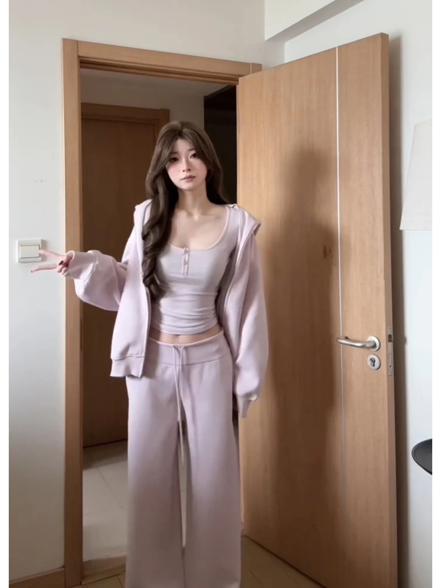 Spring 2026 Korean Style Atmosphere Set Top plus Size Women's Wide Leg Pants Slimming Effect Casual Fashion Ensemble