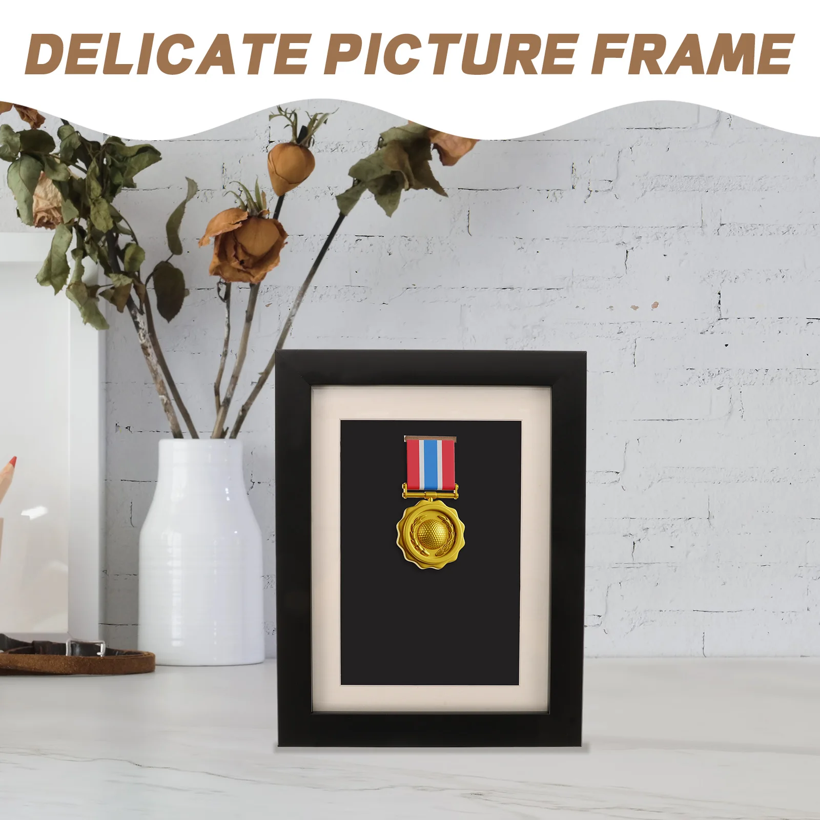 

Wooden Display Frame Shadow Case For Photos Longtime Use Reusable Chic Elegant Room Decoration Medal Holder Creative Desktop