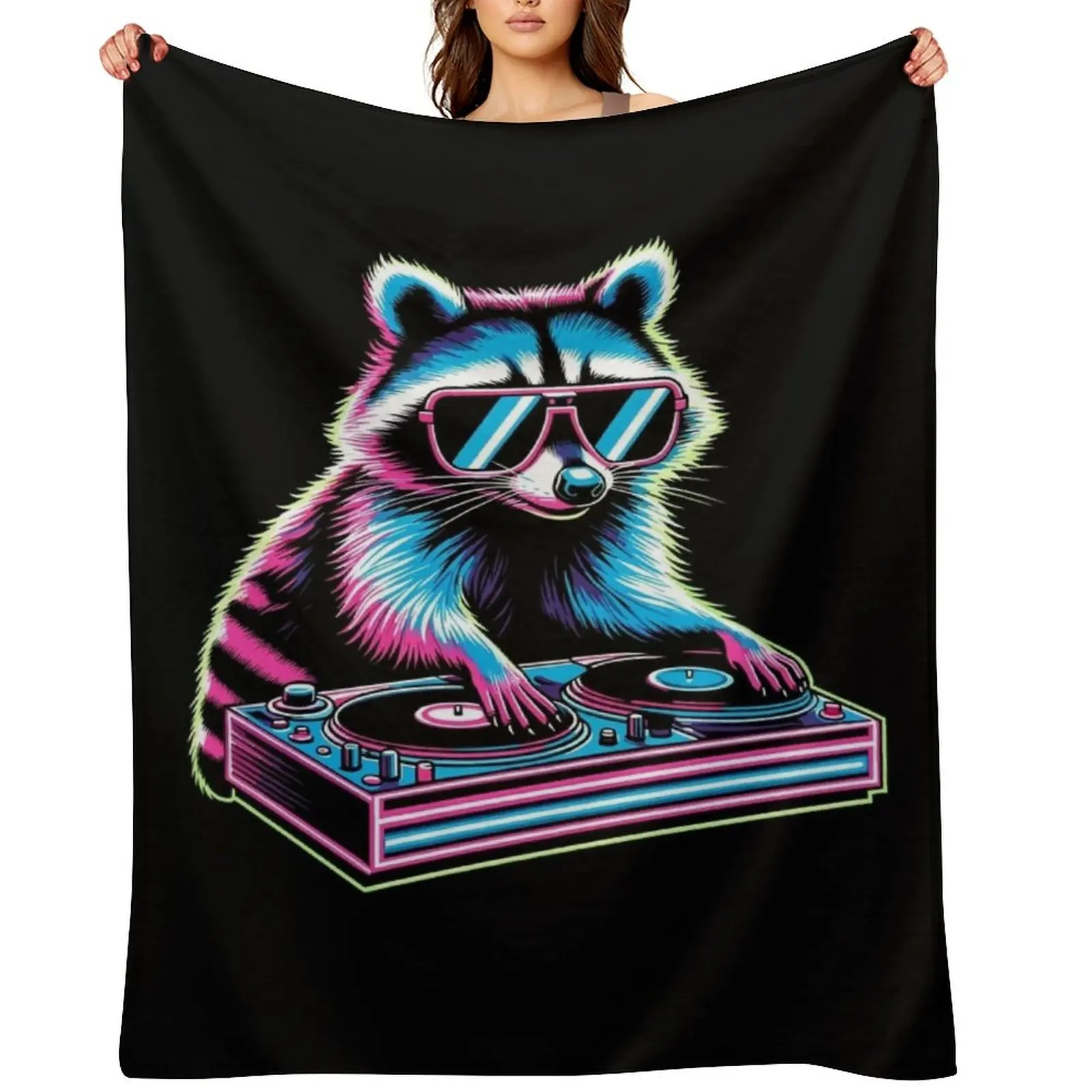 

Retro Raccoon DJ Funny Raccoon Throw Blanket Plaid on the sofa anime Sofa Throw Tourist Blankets