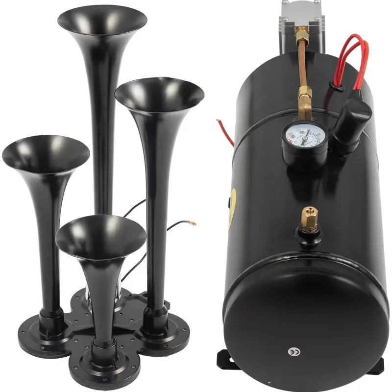 150DB Train Horns Kit for Trucks Super Loud with 120 PSI 12V Air Compressor 4 Trumpet Air Horn Compressor Tank