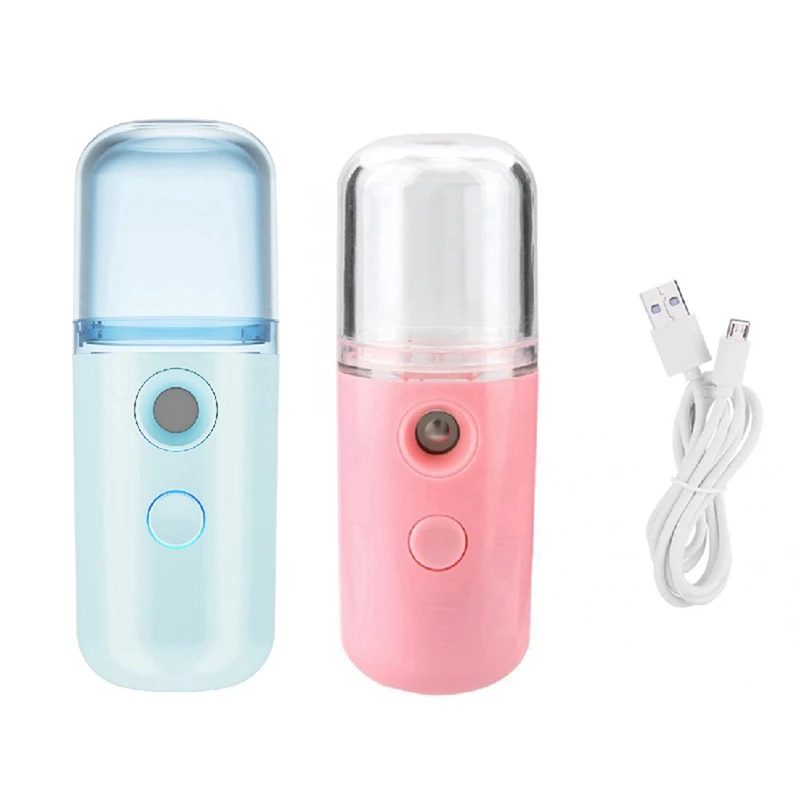 ABGZ-2 Pcs Nano Water Replenishing Humidifier USB Charging Handheld Spray Humidifier Suitable For Office Travel, Blue & Pink