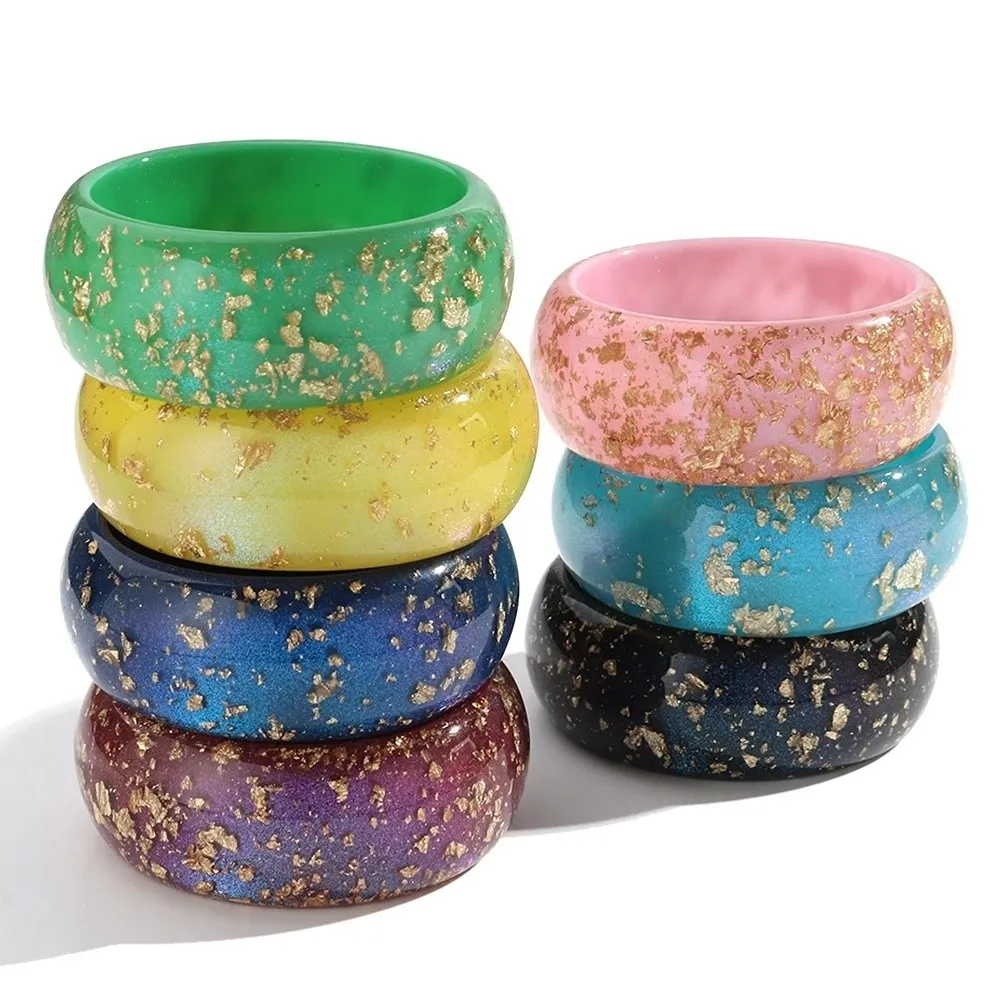 Trendy Colorful Wide Bangles Gold Foil Glitter Round Bangles Stackable Large Cuff Women Bracelets for Women