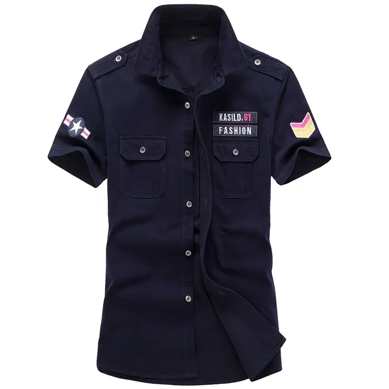 2023 Nieuwe Badge Shirt Mannen Tactiek Korte Mouw Zomer Tops Effen Kleur Hoge Kwaliteit 100% Katoenen Zak 5xl Plus Size Man Kleding