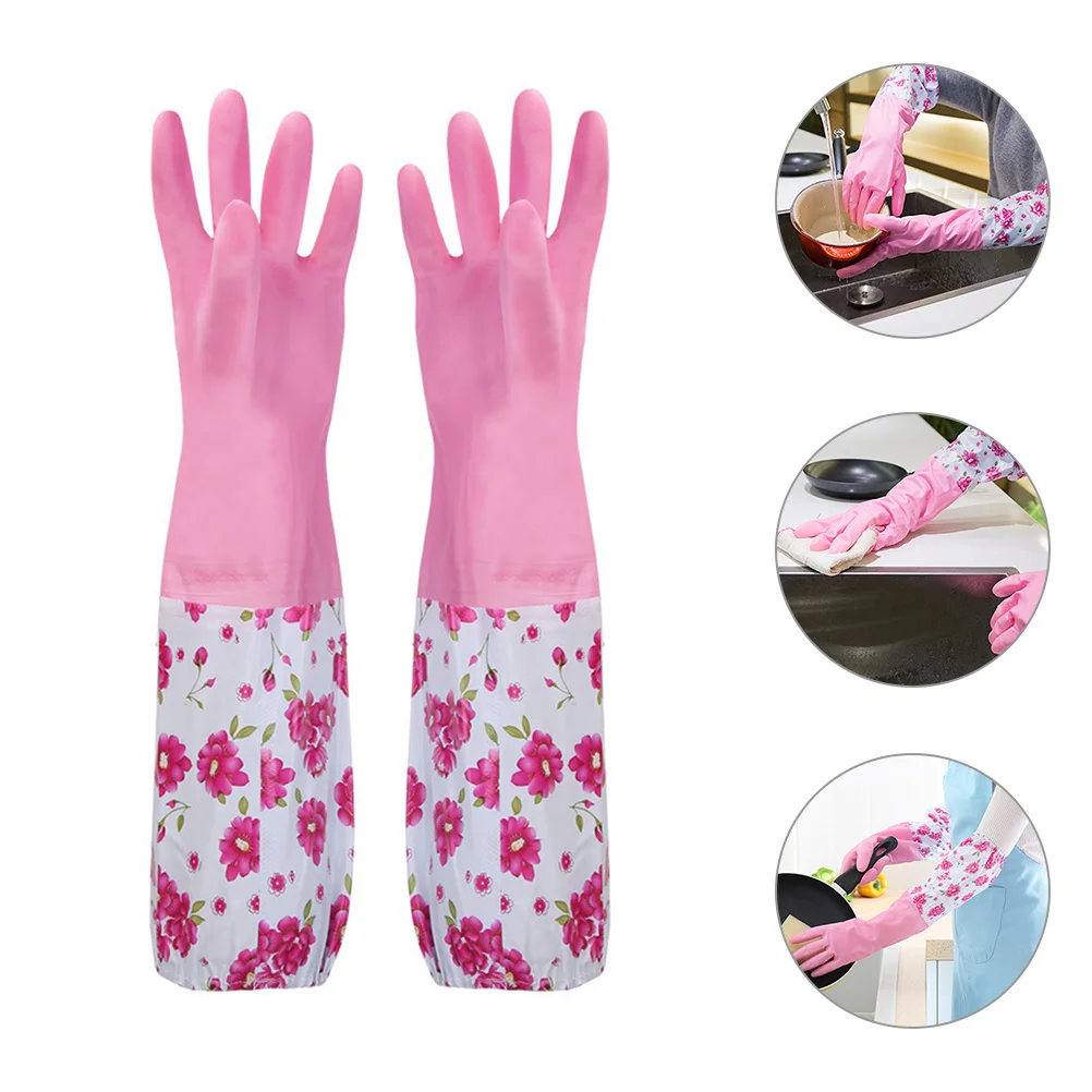 

1 Pair Lined Household Cleaning Kitchen Dishwashing Non Slip Reusable Protective Gloves For Washing Dishes Gardening Food Prep