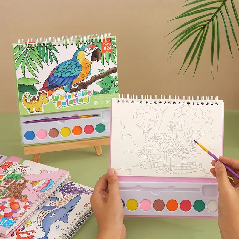 

Детский набор для акварельной живописи «сделай сам», 8 цветов, портативный с альбомом для рисования, креативная художественная игрушка для снятия стресса