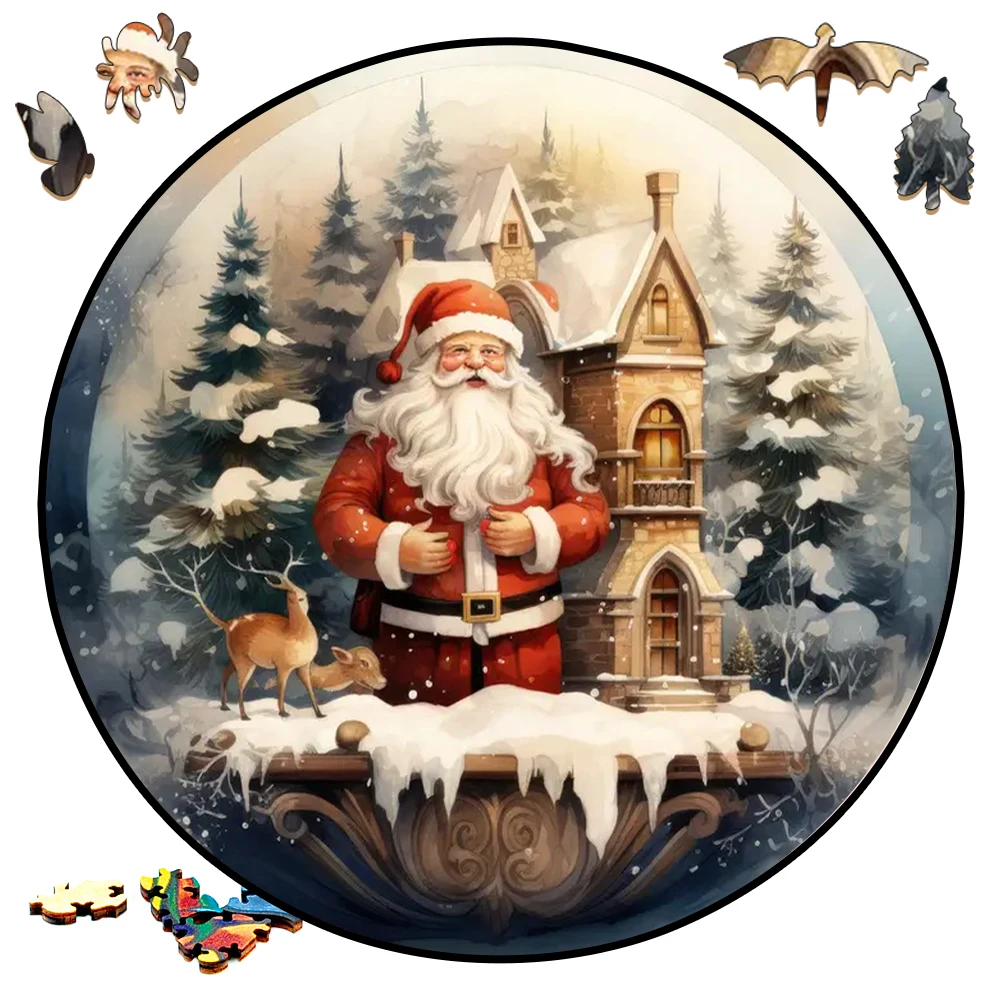 Wooden Puzzle Mandala Santa Claus Surprise Toys 3D Wood Jigsaw Puzzles Creative Games Round Shaped Animals Secret Puzzle Boxes