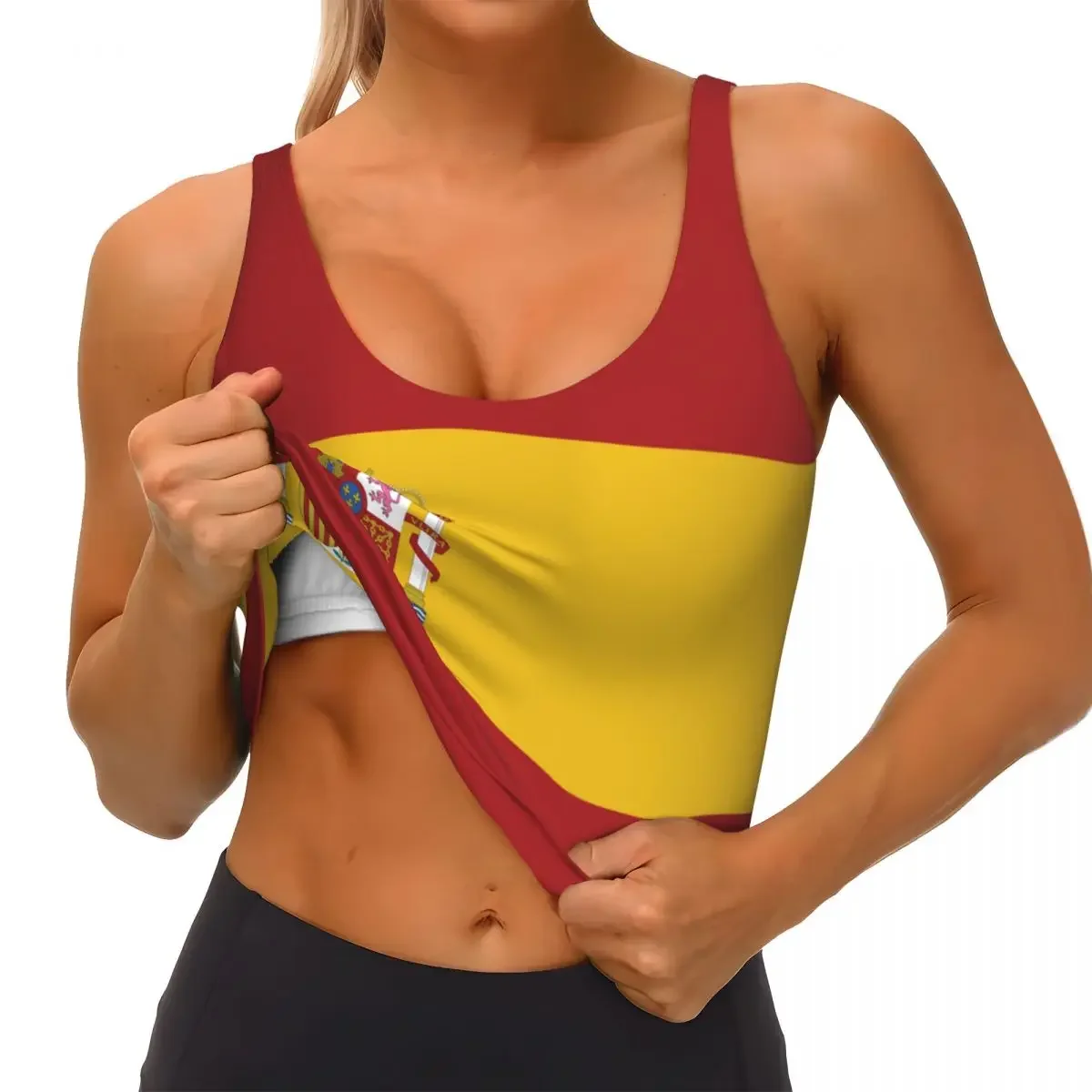 สเปนธง Basic Tops ผู้หญิง Samba เซ็กซี่ V คอโยคะฟิตเนสเสื้อกีฬา