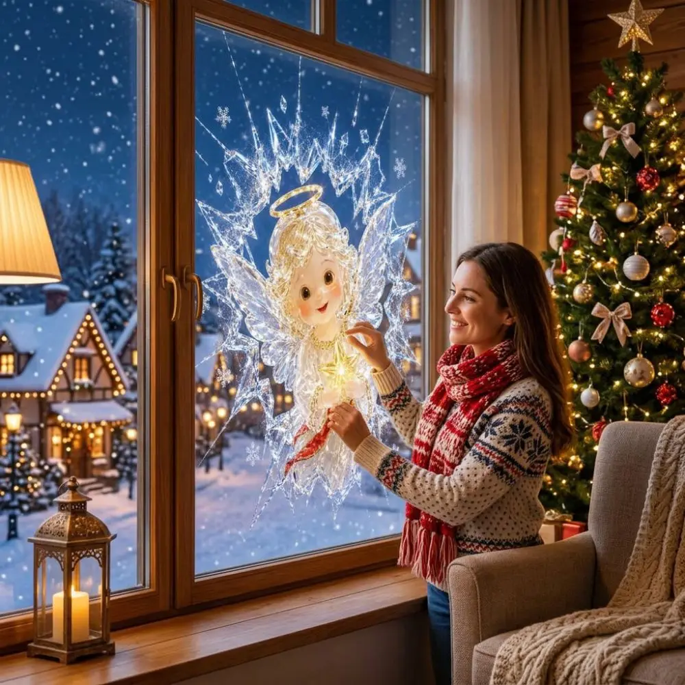 Cartoon Crystal Break-In Christmas Decal PVC Broken-Ice Effect Santa Claus Window Sticker Reindeer Puppy Static Cling