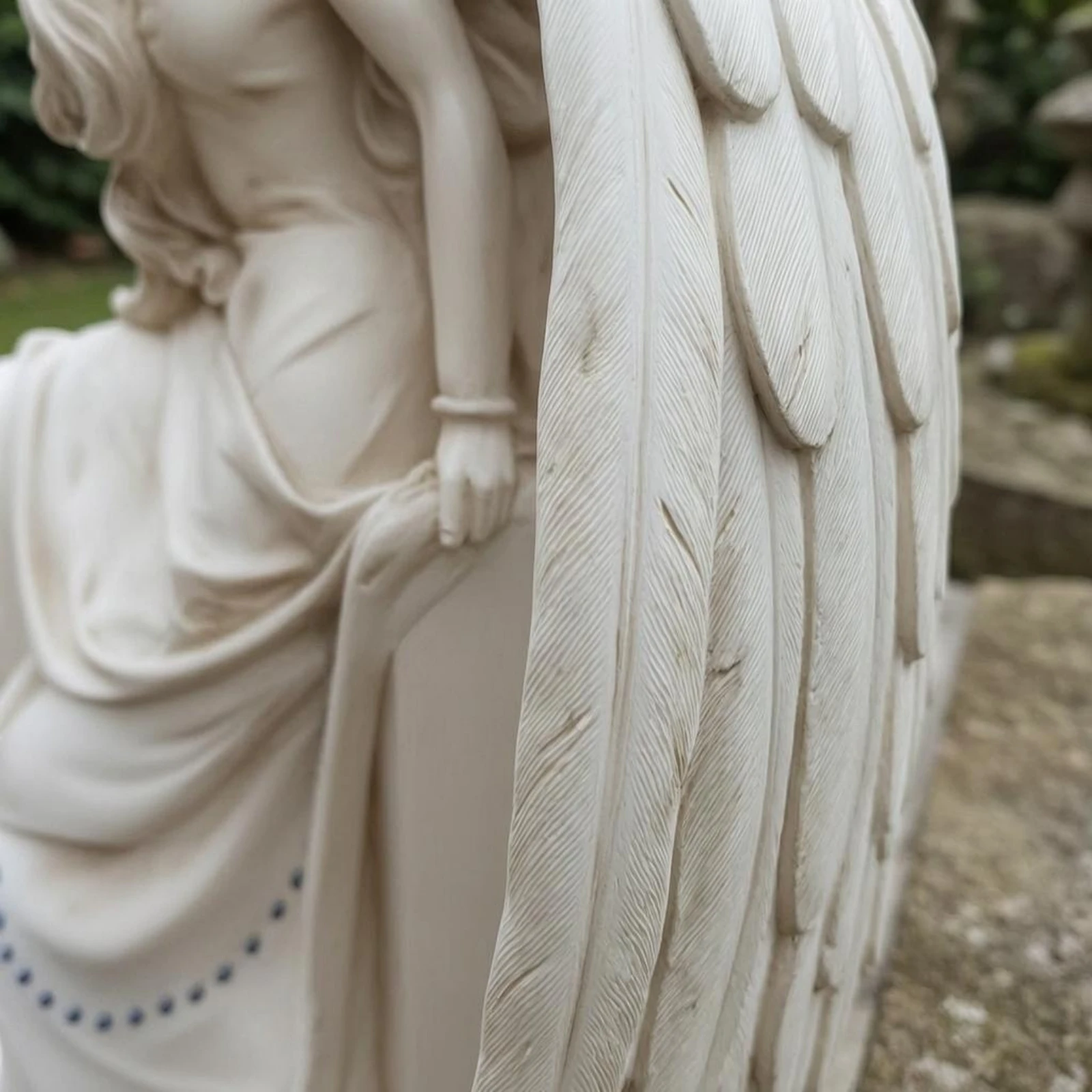 

Seated Angel Figurine Feathered Wings White Angel Statue Home Decor Sculpted Decorative Object Resin for Garden
