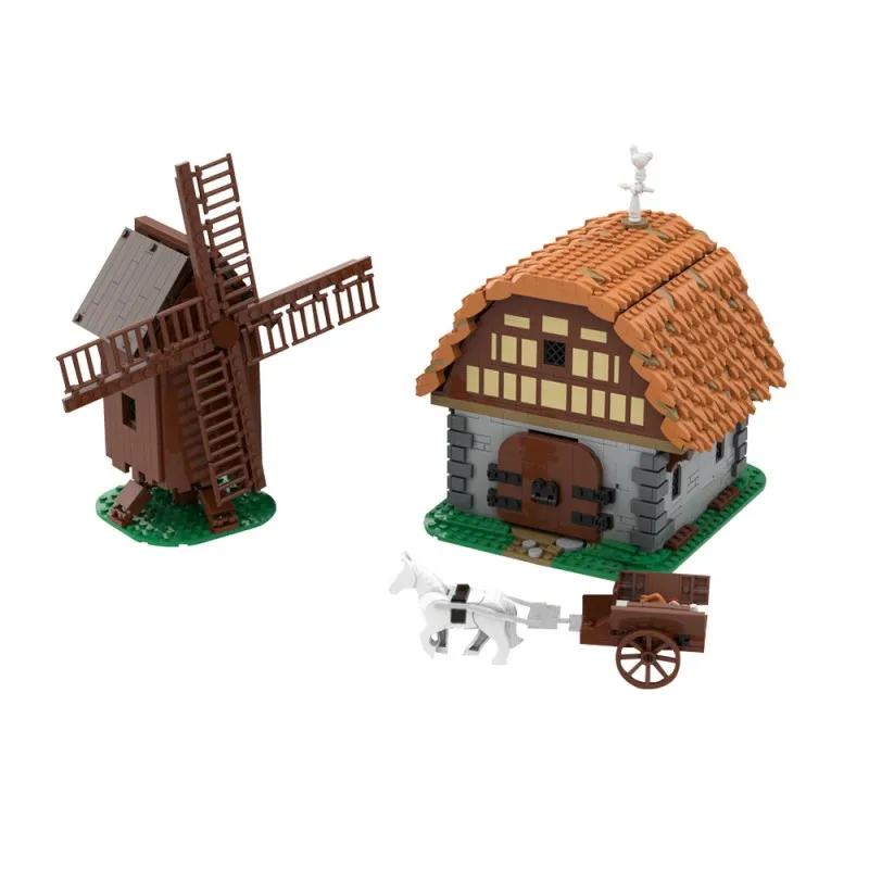 1743PCS MOC 중세 타운 하우스 빌딩 블록 밀 마을 캐리지 풍차 모델 벽돌 DIY 퍼즐 조립 장난감 어린이 선물