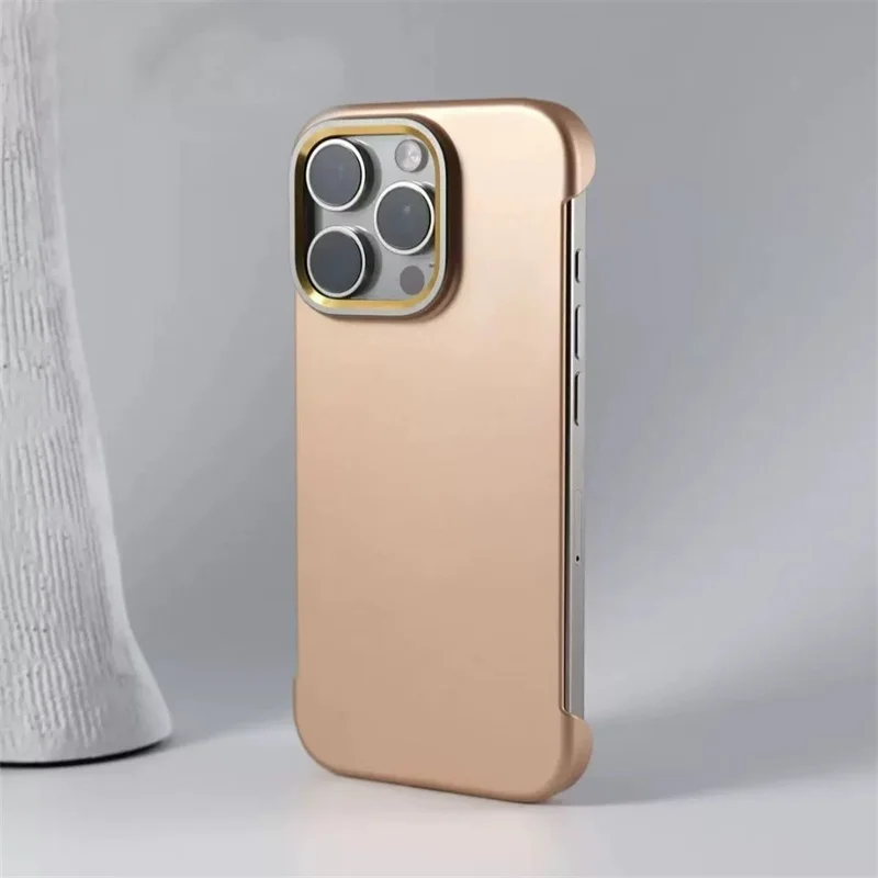 Ultra Thin Desert Gold Magnetic Case For iPhone 13 14 15 16 Pro Max Plus For Magsafe Wireless Charging Frameless PC Hard Cover