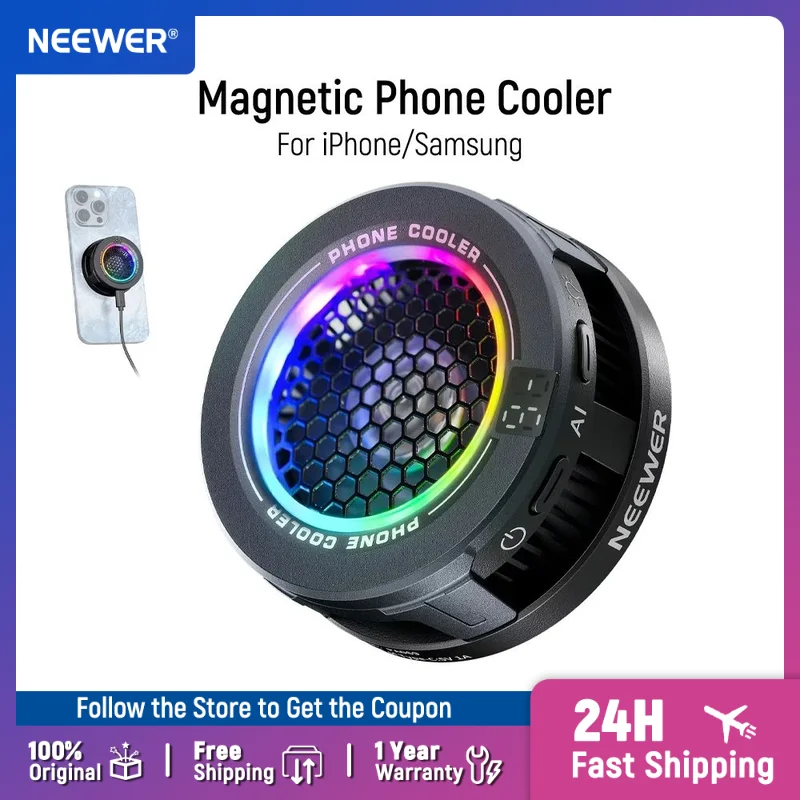 

NEEWER BASCIS Magnetic Phone Cooler, Low Noise USB Cooling Fan with Smart Temp Control For iPhone 15 16 Pro Max MagSafe Samsung