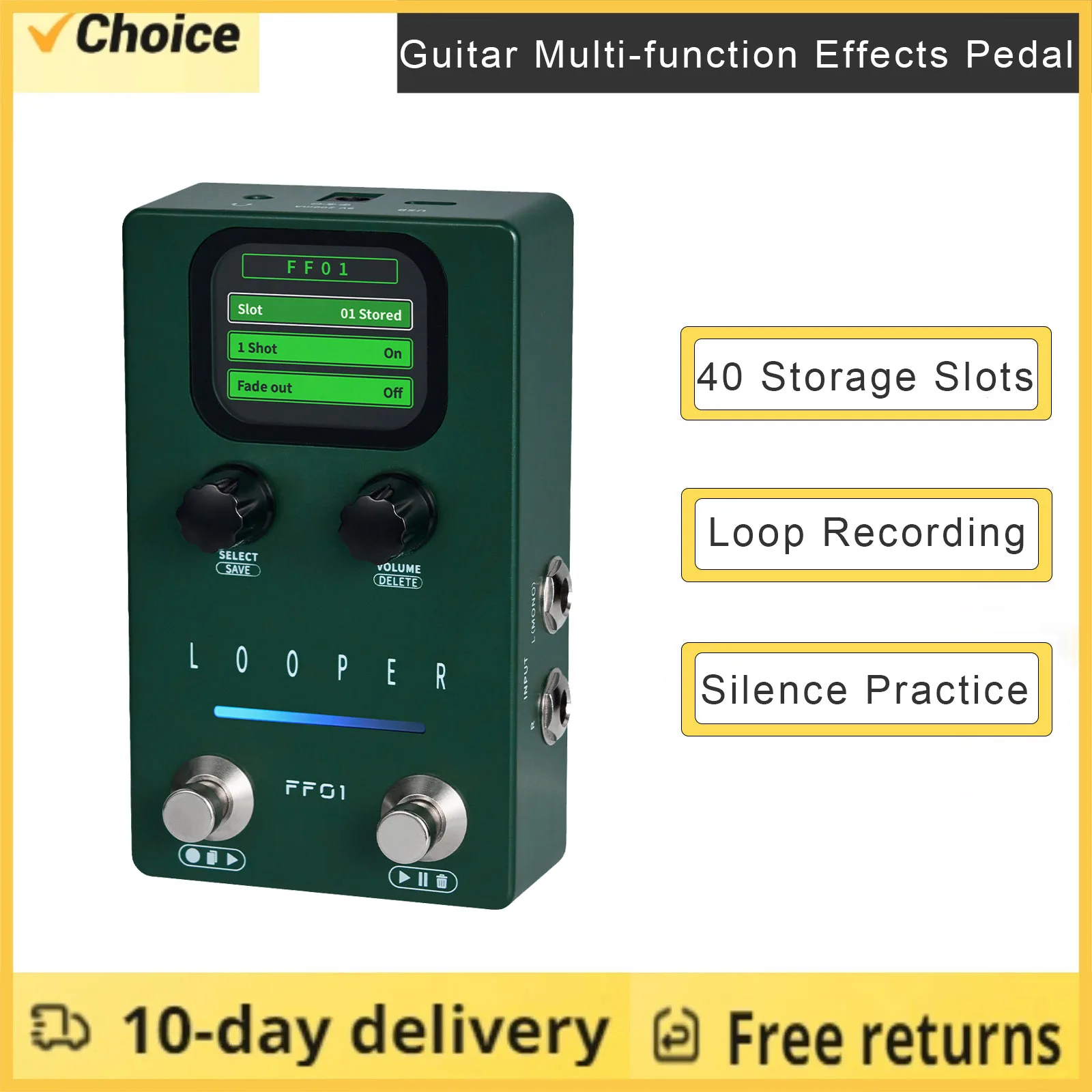 

Педаль эффектов для гитары, гитарная стерео многофункциональная педаль с 40 слотами для хранения, петля 160 минут для электрогитары, бас-гитары