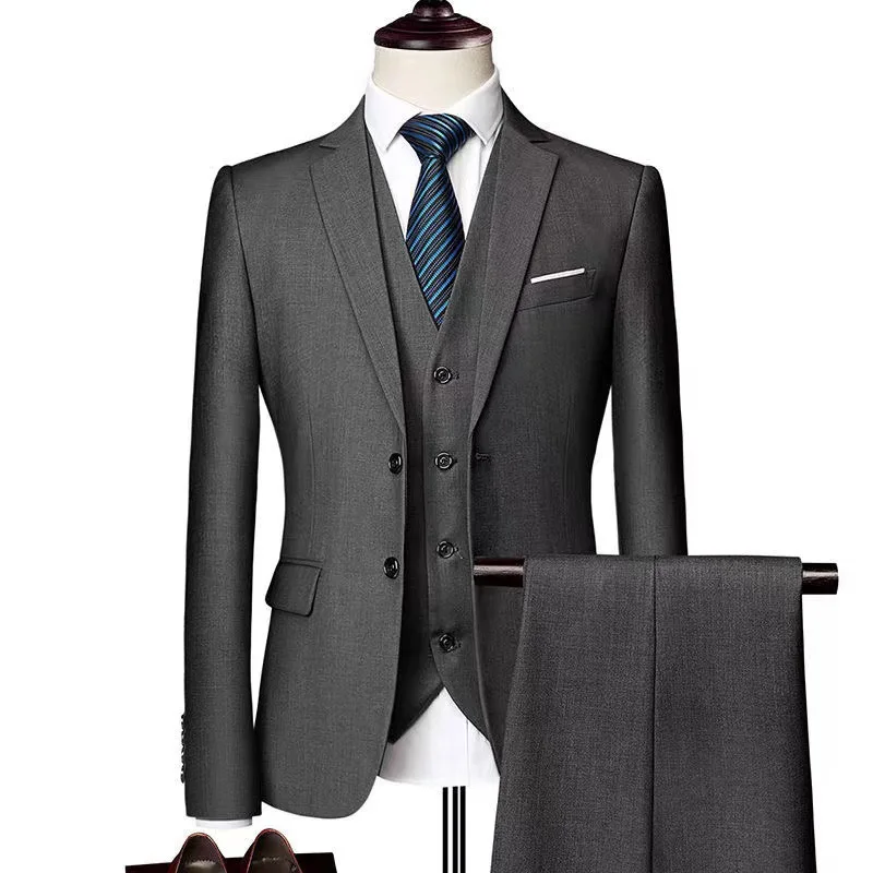 

Man 3-piece Outfit Turn Down Collar Blazer Male Single-breasted V-neck Vest Straight-leg Pants Business Wedding Men Suits
