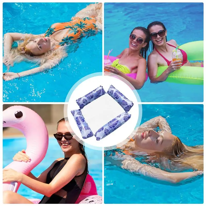 Pool Float Liege 4-Röhren-Wasserhängematte Pool Floaties Mehrzweck-Poolspielzeug aus dickem PVC mit Netzbasis für Sommerparty Sea Lake