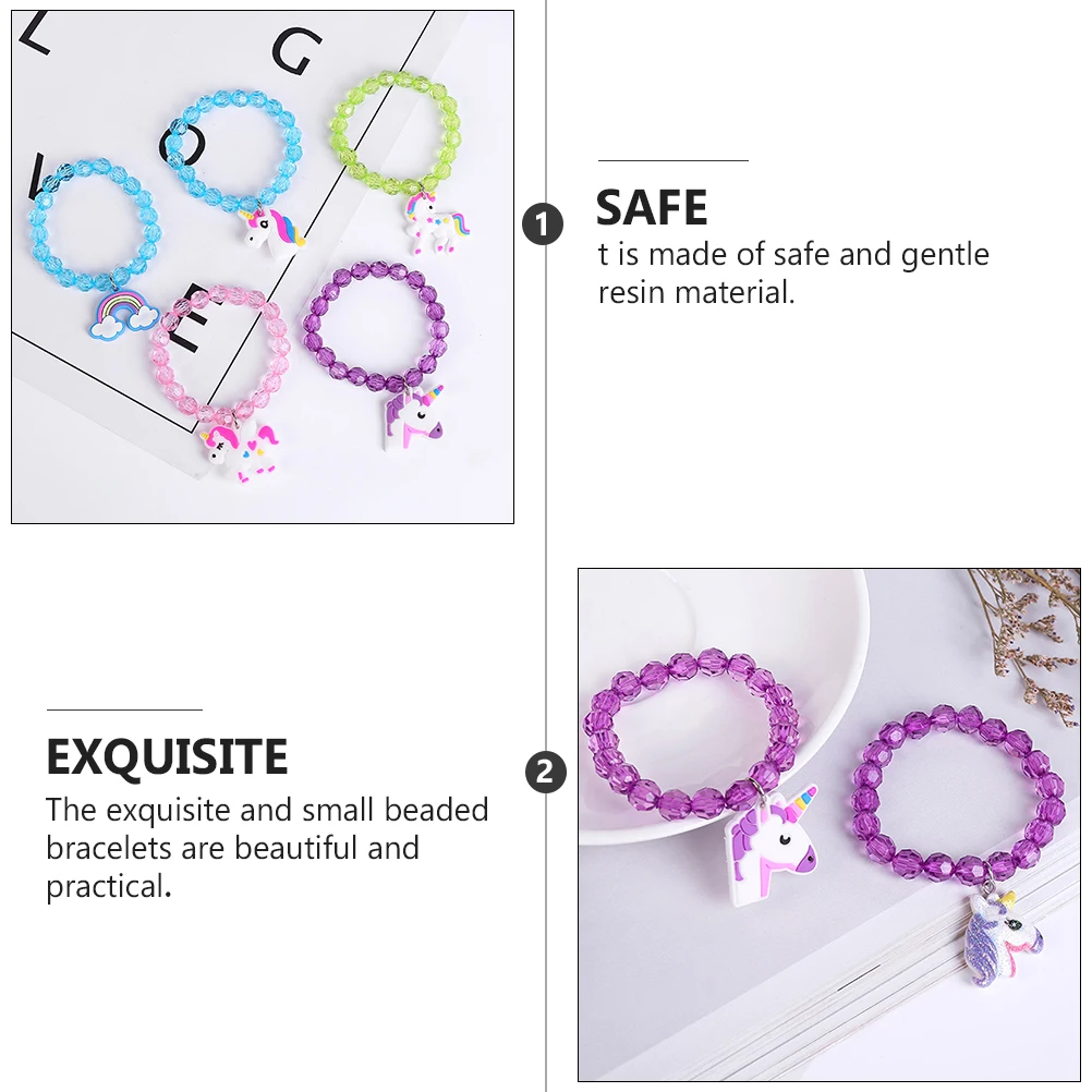 

5 Pcs Cake Unicorn Rainbow Bracelet Child Baby Girl Gifts Resin Kids Wrist Decor