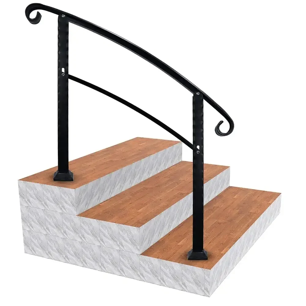 Sturdy Stair Handrail,1 to 3 Steps,Matte Wrought Iron Hand Rail,for Concrete or Wood,Outdoor or Indoor,Walkway,Porch,Deck