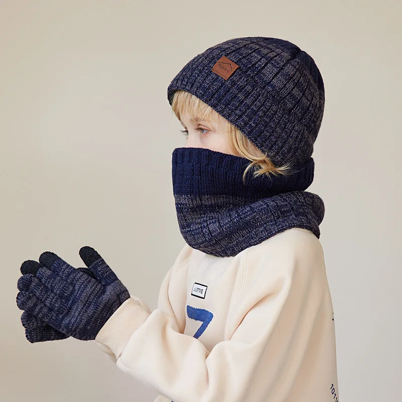 Conjunto de guantes de invierno para niños, gorro cálido, gorros, calentador de cuello, guantes antideslizantes, gorro para niños, regalo para niños