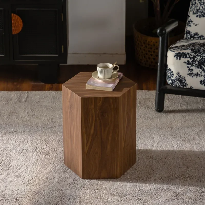 New Chinese Style Wooden Hexagonal Side Table Flower Stand Living Room Floor Rack Entrance Ornament Art Decor Small Sofa Edge