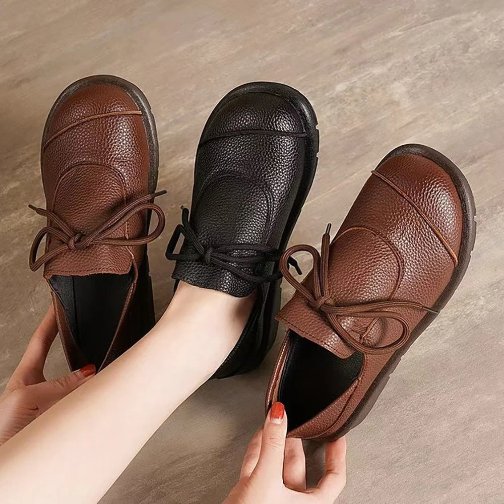 

Flat Shoes Women'S New Mother Shoes In Autumn 2024 Round Head Casual Lace-Up Soybean Shoes Wholesale