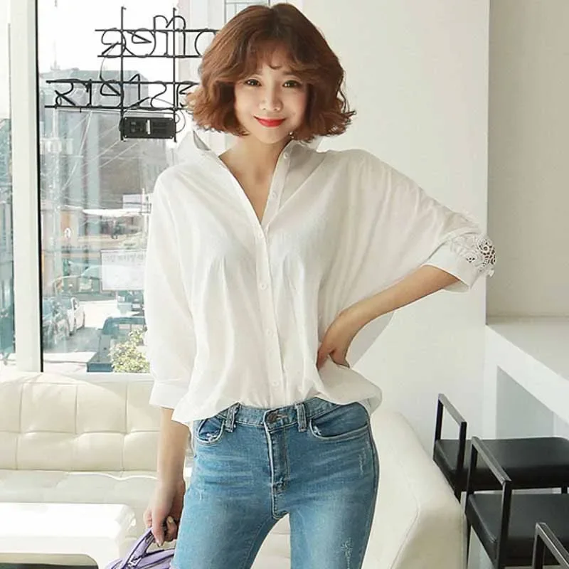 Sexy Hollow Out Lace Blouse Shirt Fashion Womens Tops  2020 Backless Half Sleeve Ladies Solid White Office Blouse Women 1310 40