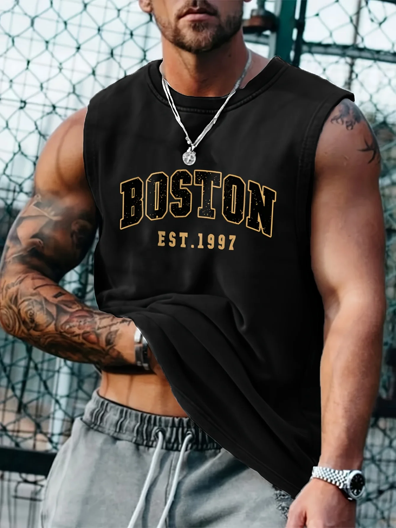100 Cotton Men's Summer Fashion Casual Sports Loose Boston Est 1997 Print Comfortable Breathable Round Neck Sleeveless Vest