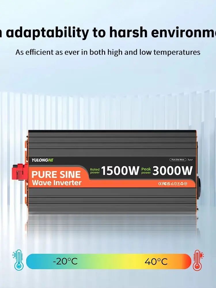 YULONGNE 1500W Reiner Sinus-Wechselrichter DC 12V zu AC 230V Spitzenleistung 3000W Spannungswandler Solar-Wechselrichter mit Fernbedienung für Zuhause, Wohnmobil, Camping, Wohnwagen