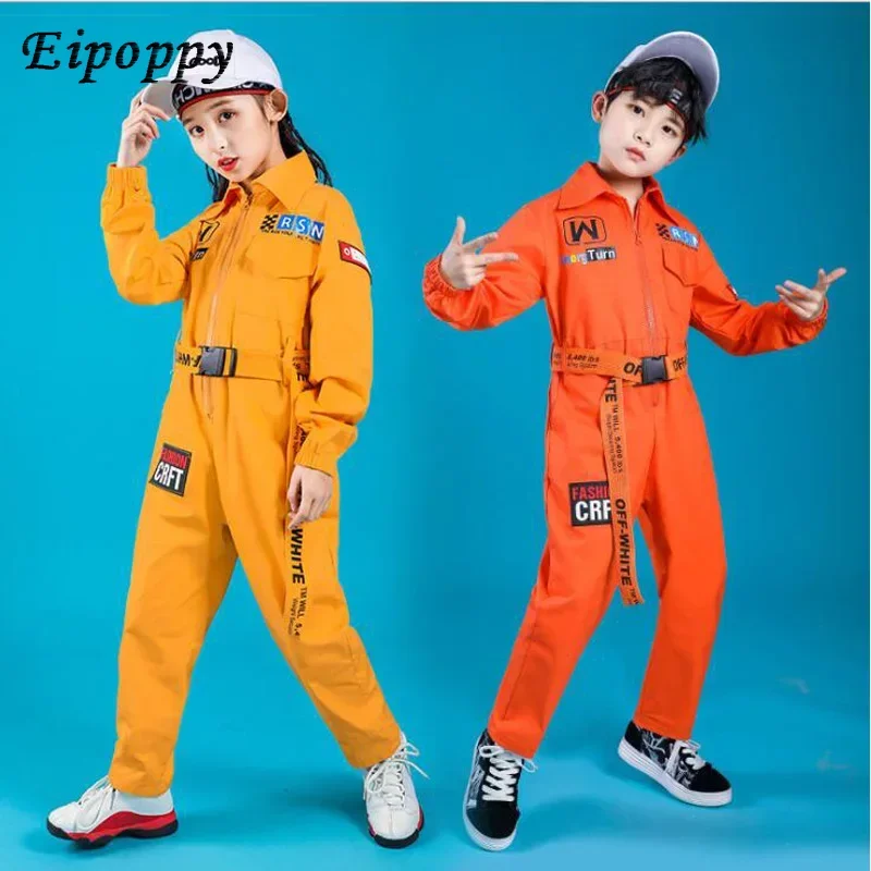 Clothing Blue Red Loose Jumpsuit Overalls for Girls Boys Jazz Dance Costumes Dancing Clothes