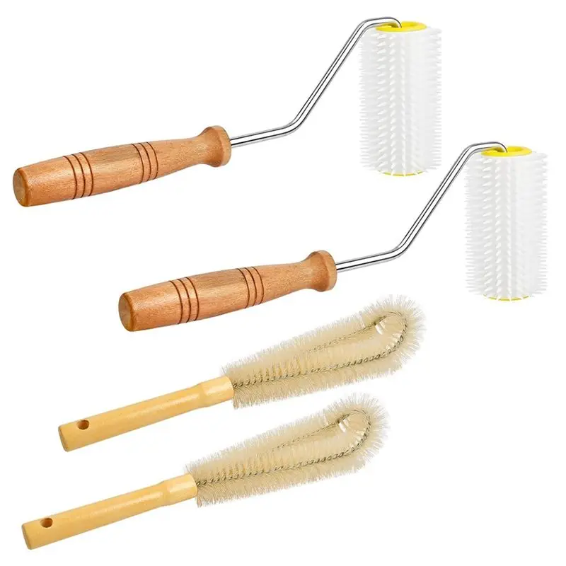 

A67P-4 Pcs Honey Extractor Uncapping Needle Roller Tool With Wood Handle For Beekeeper, Honey Extractor Spinner