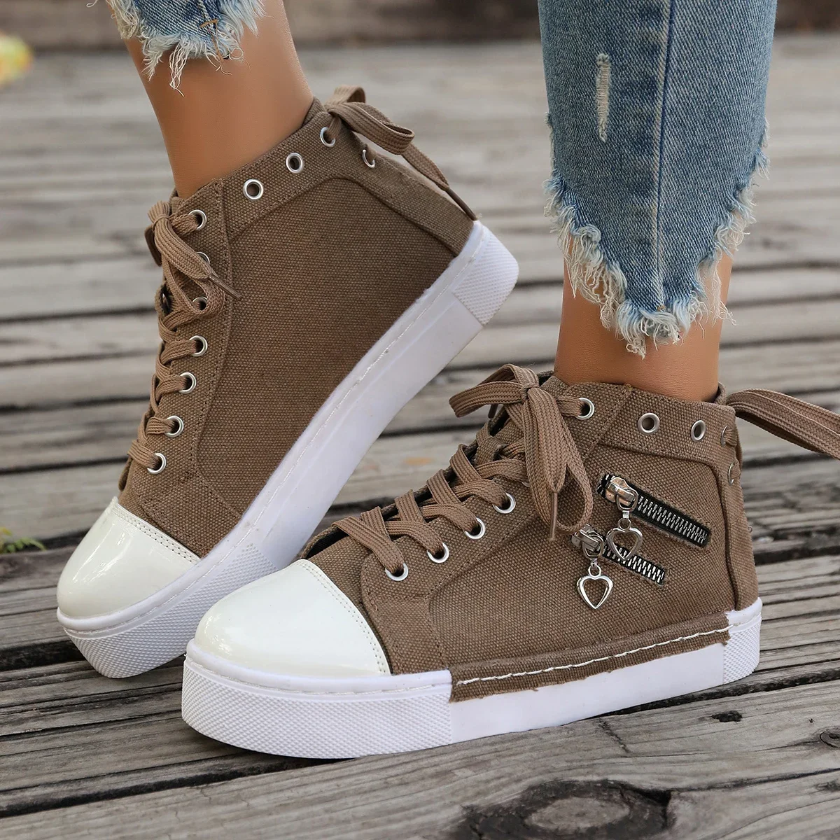 Women's flat shoes New Fashion Tennis Canvas Ladies Casual Shoes High Top Woman Sneakers Lace Up Platform Shoes Breathable