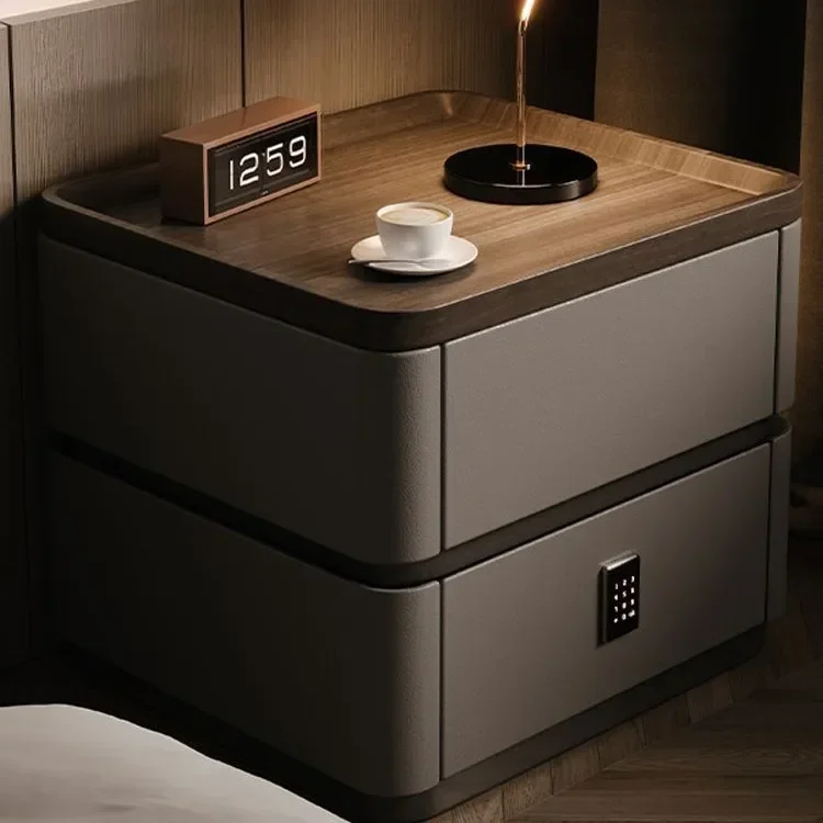 Bedside Table with Lock Modern Simple Italian Minimalist Solid Wood Storage Household Light Luxury Premium Bedroom Bedside Table